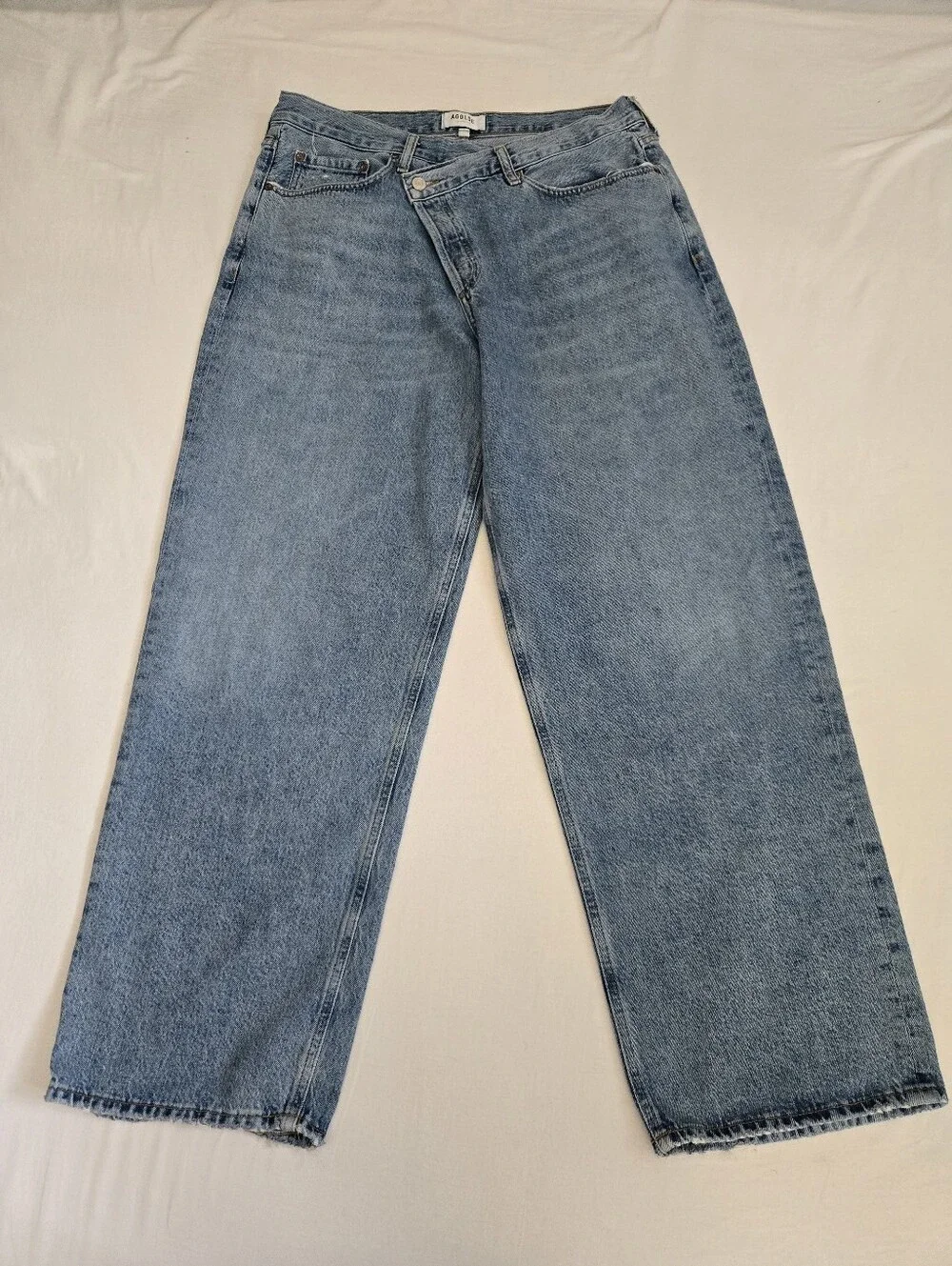 Agolde Crisscross Criss Cross Wide Leg Jeans Button Fly Blue Size 32